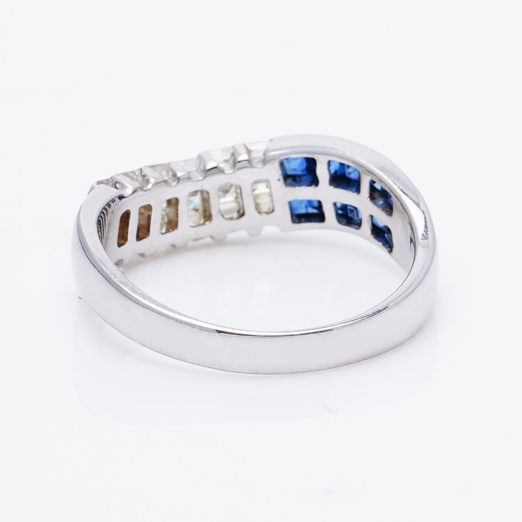 Vintage Princess Cut Diamond and Sapphire Ring