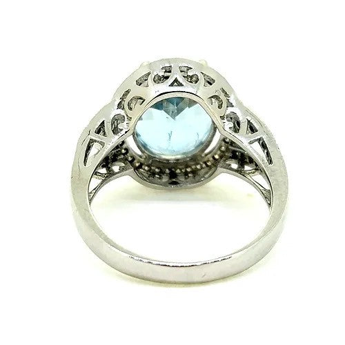 4.63ct Oval Aquamarine and Diamond Cluster Dress Ring