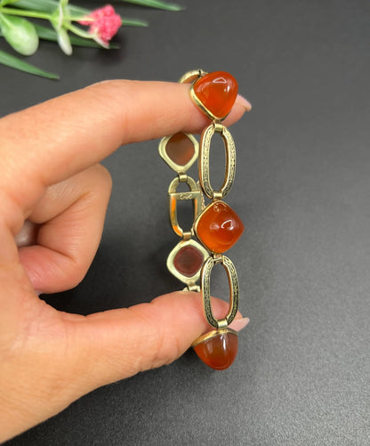 Antique 14 Carat Yellow Gold Carnelian and Black Enamel Bracelet, Circa 1920