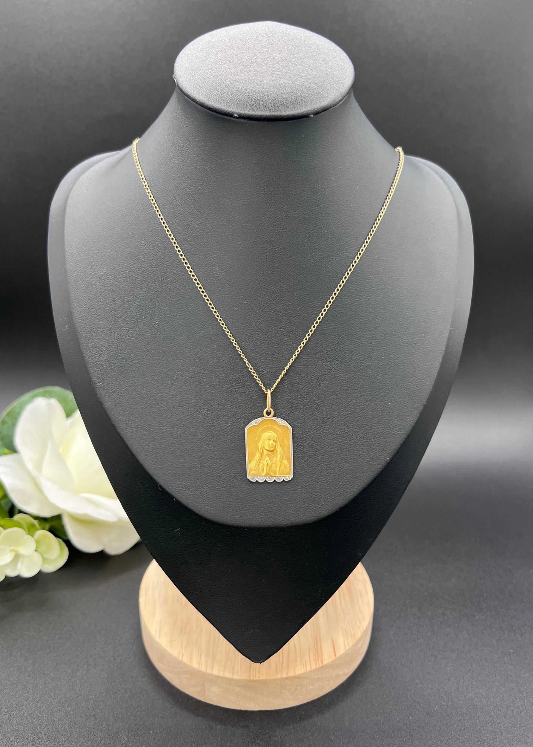 Antique 18 Carat Gold Diamond Set Madonna Religious Pendant, Circa 1910