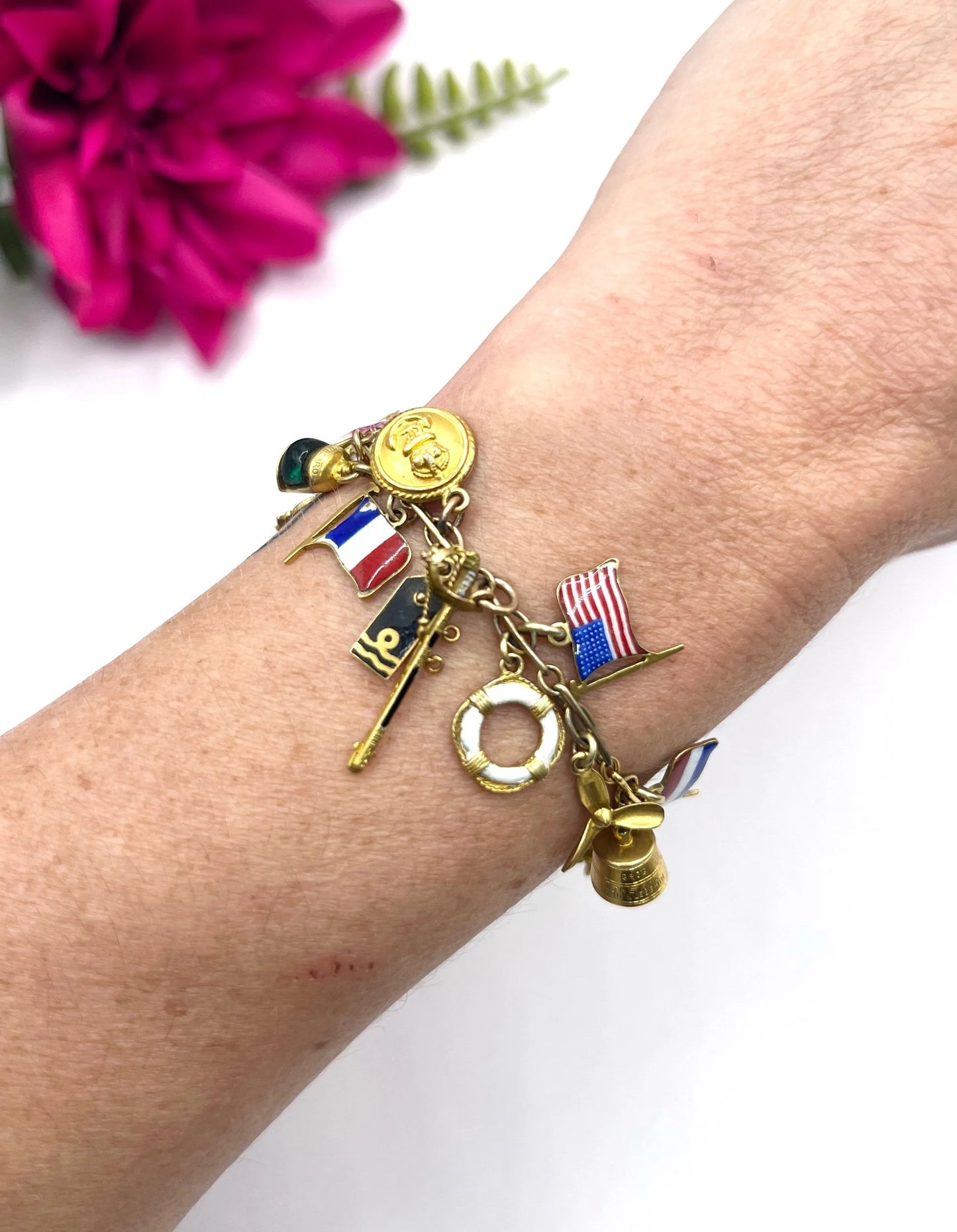 Antique 9 ct Gold Stamped, 1920's Nautical Themed Charm Bracelet