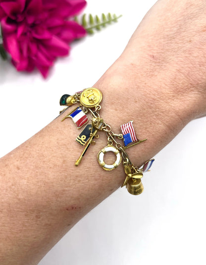 Antique 9 ct Gold Stamped, 1920's Nautical Themed Charm Bracelet