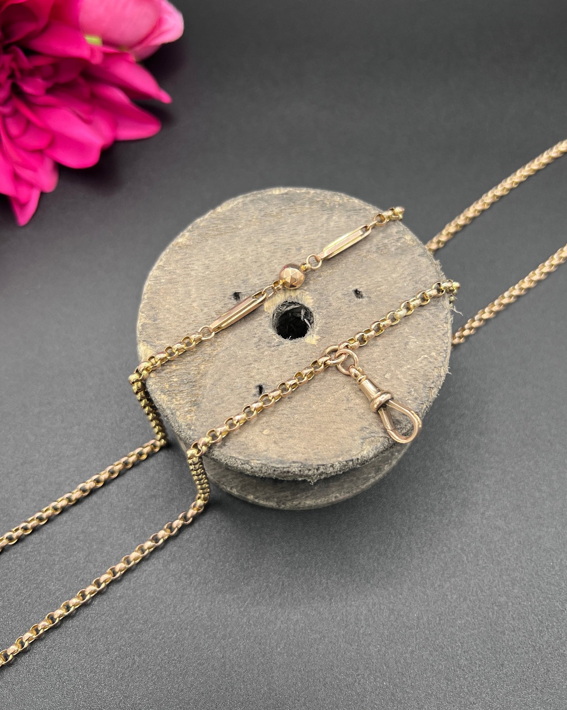 Antique 9ct Rose Gold, Edwardian Fancy Paperclip & Ball Link Belcher Chain 30 Inch