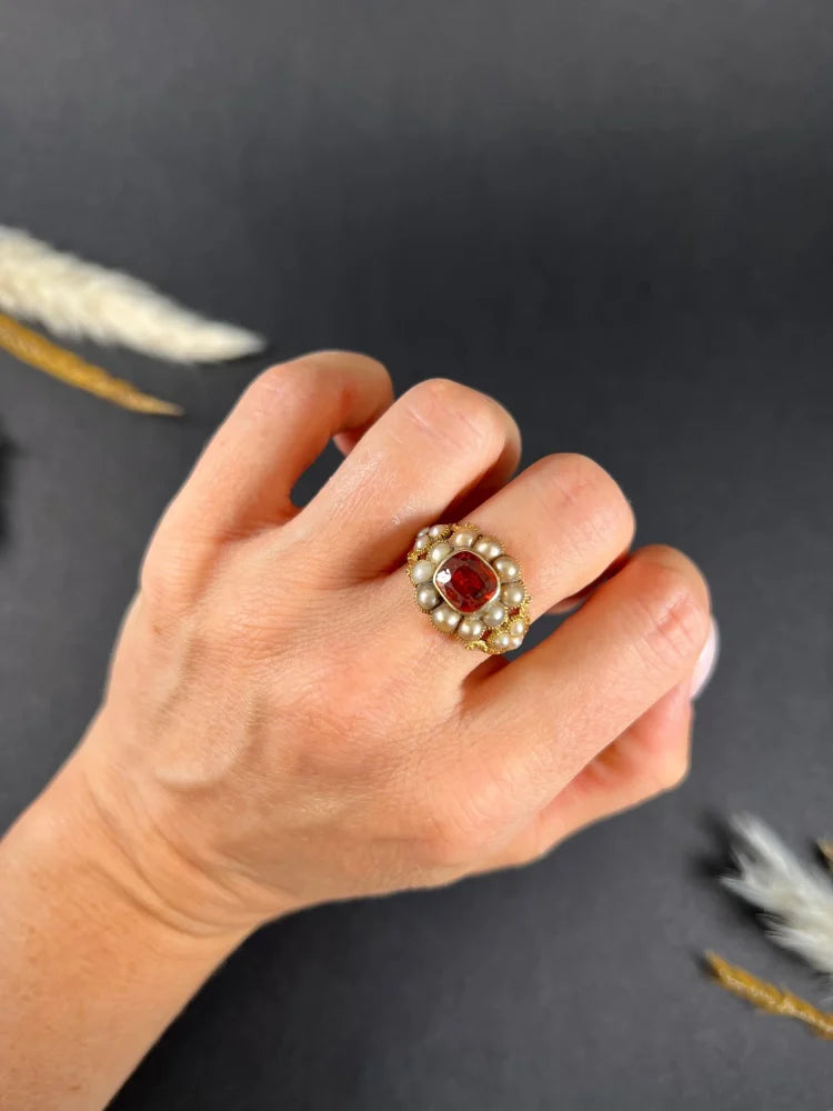 Antique Garnet Cluster Ring In 15 Carat Yellow Gold
