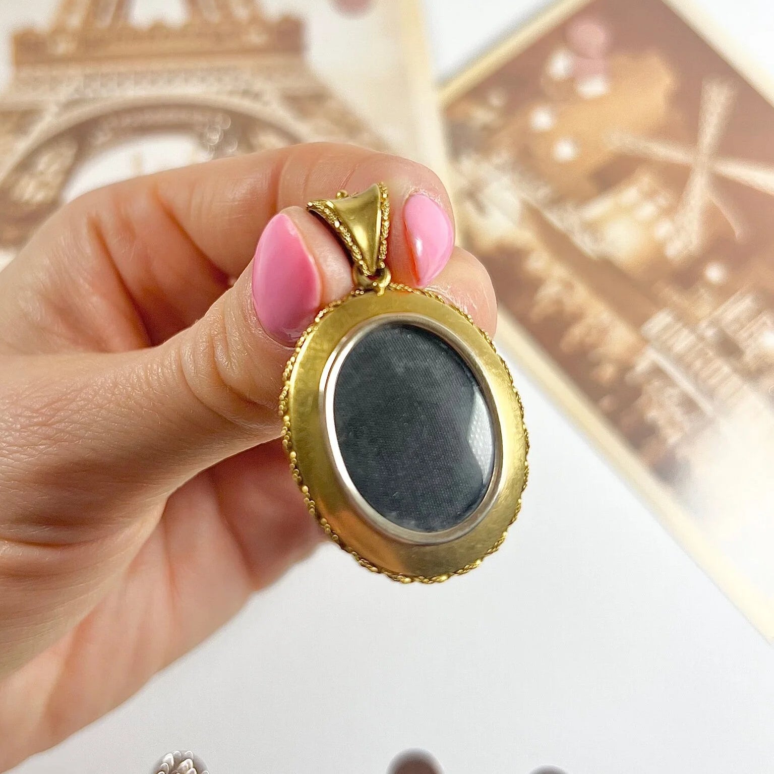 Early Victorian Antique 15ct Yellow Gold Locket Pendant with Turquoise Blue Enamel Centre and Star Set Natural Coral