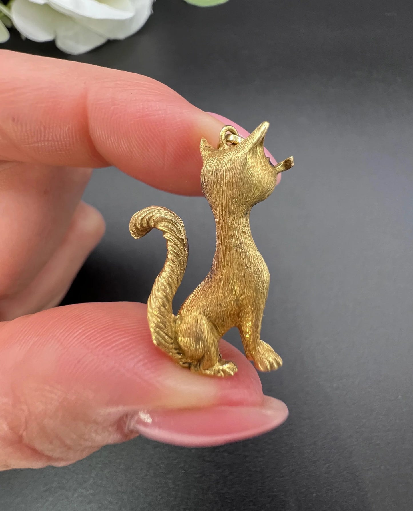 Antique 18 ct Yellow Gold, Edwardian Cat Pendant