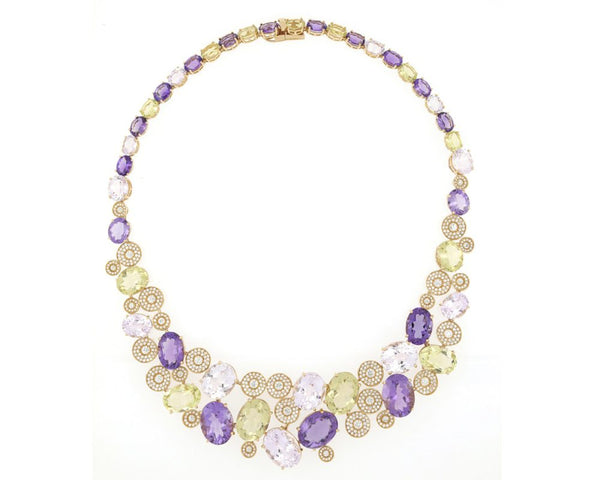 Fancy Amethyst, Peridot, Rose Quartz and Diamond Set 18ct Yellow Gold Necklace