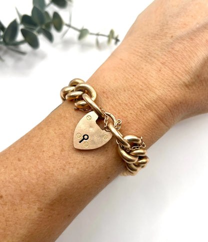 Antique 9 Carat Edwardian Rose Gold Curb Bracelet