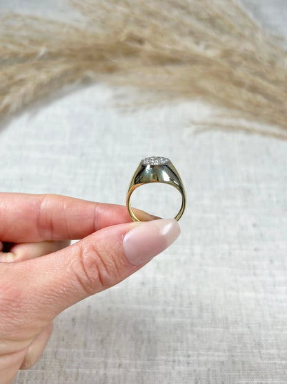 Vintage French Diamond Encrusted Oval Shaped Signet Ring