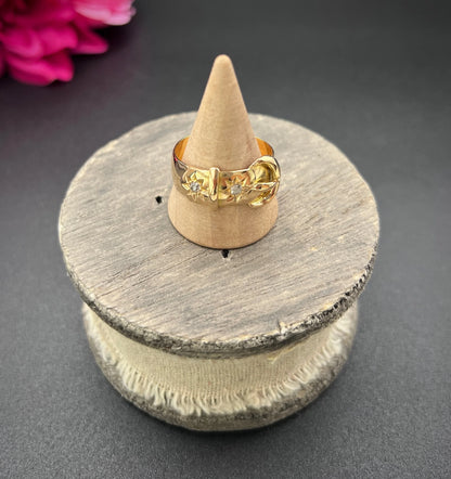 Antique 18ct Yellow Gold, Star Set Diamond Buckle/Belt Ring, Hallmarked Birmingham 1919