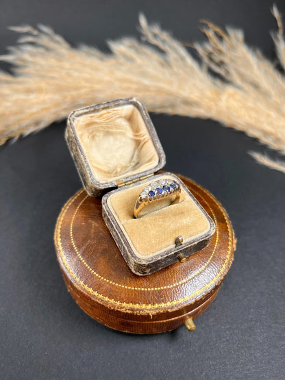 Victorian 18 Carat Gold Sapphire and Diamond Boat Shaped Ring, Circa 1880