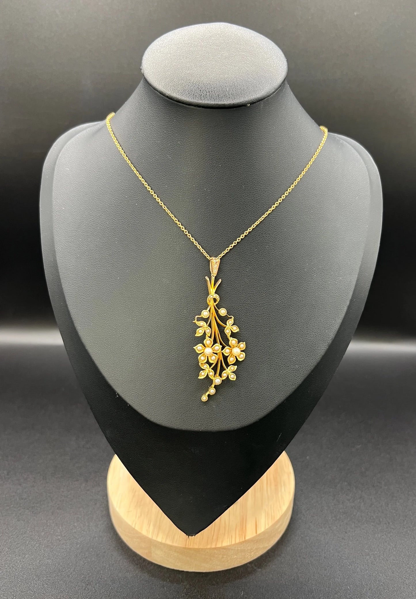 Antique 15 Carat Yellow Gold Pearl and Diamond Flower Spray Bouquet Pendant, Circa 1900