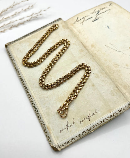 Antique 9 ct Rose Gold Edwardian 28 Inch Long Tulip Link Chain With Swivel Clasp