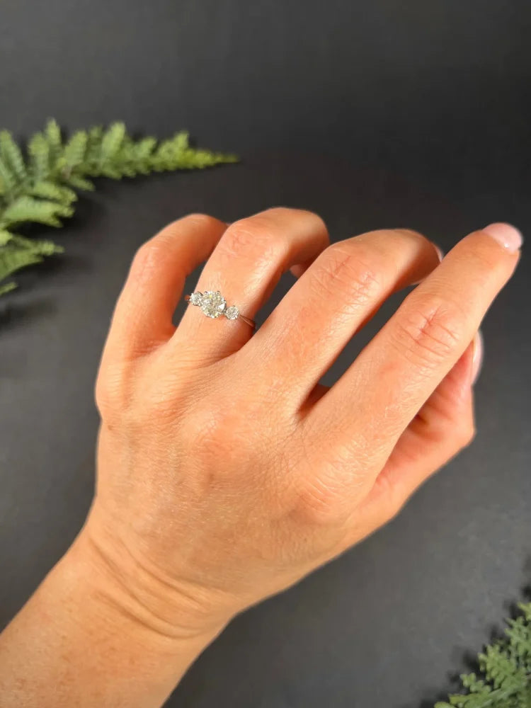 Vintage Three Stone Diamond Engagement Ring In 14 Carat White Gold