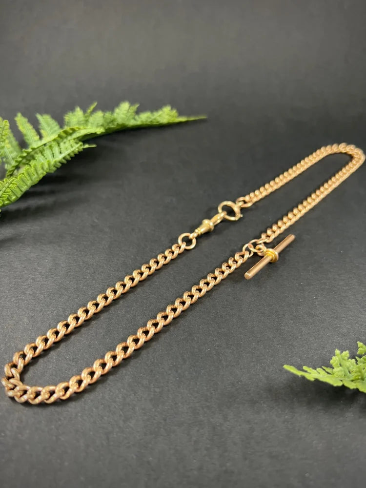 Victorian Antique 9ct Rose Gold Curb Link Albert Chain Necklace