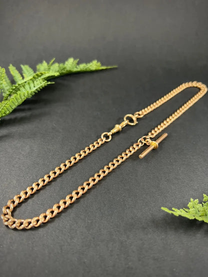 Victorian Antique 9ct Rose Gold Curb Link Albert Chain Necklace