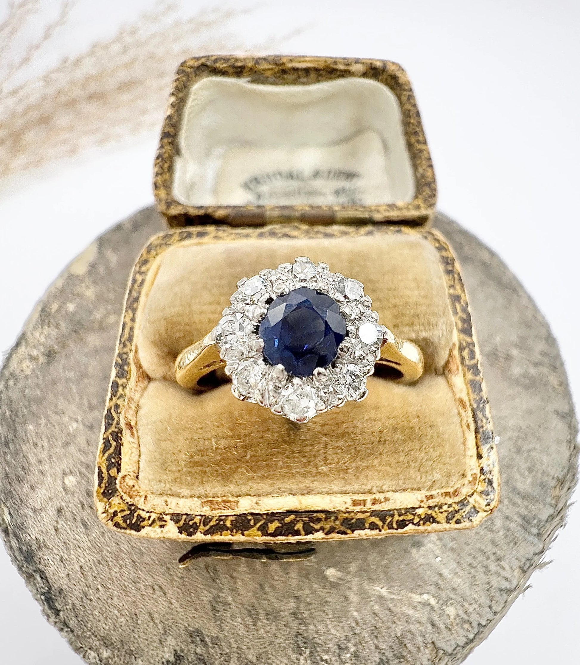 Vintage 18 ct Gold Stamped, 1960's Sapphire And Diamond Cluster Engagement Ring