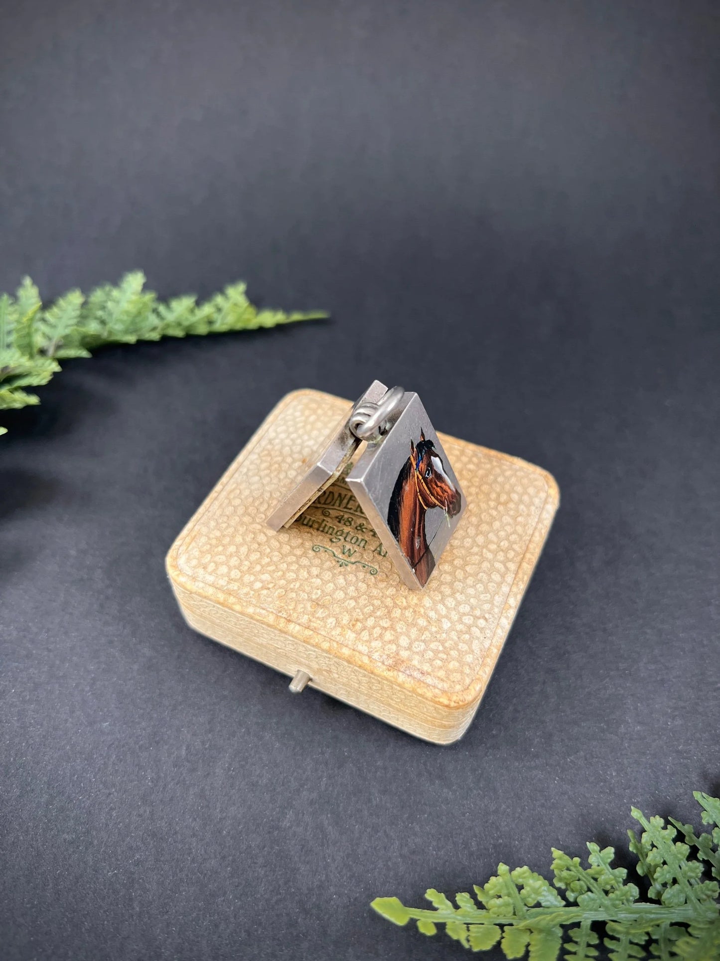 Antique French Silver, Edwardian Era Rectangular Enamel Horse Locket, Heirloom Gift