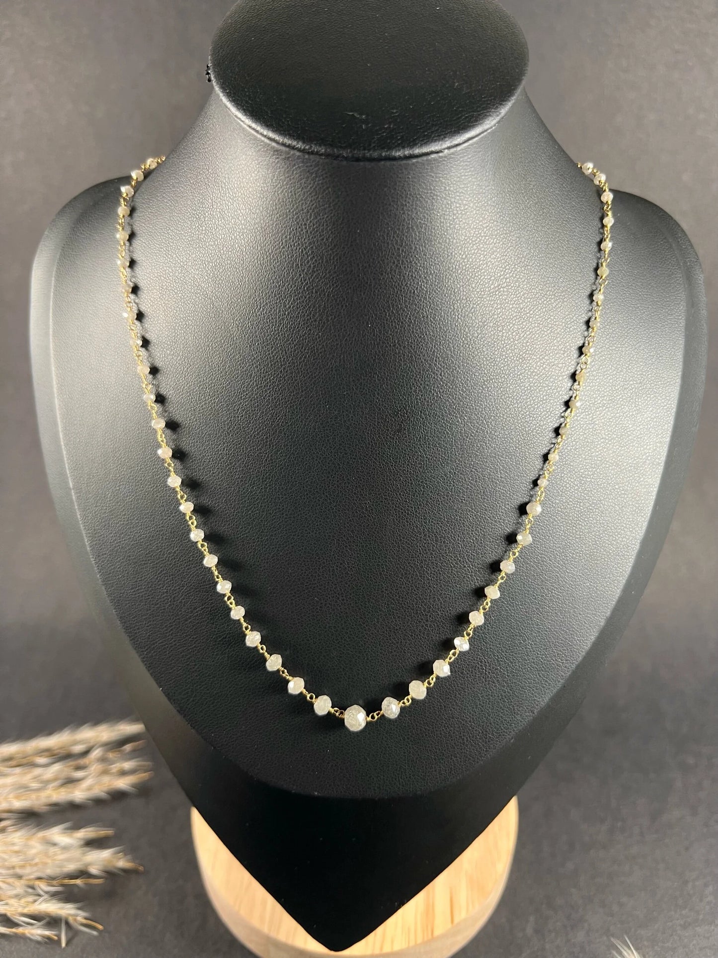 Vintage High Carat Gold Salt and Pepper Faceted Diamond Necklace, Circa 1990