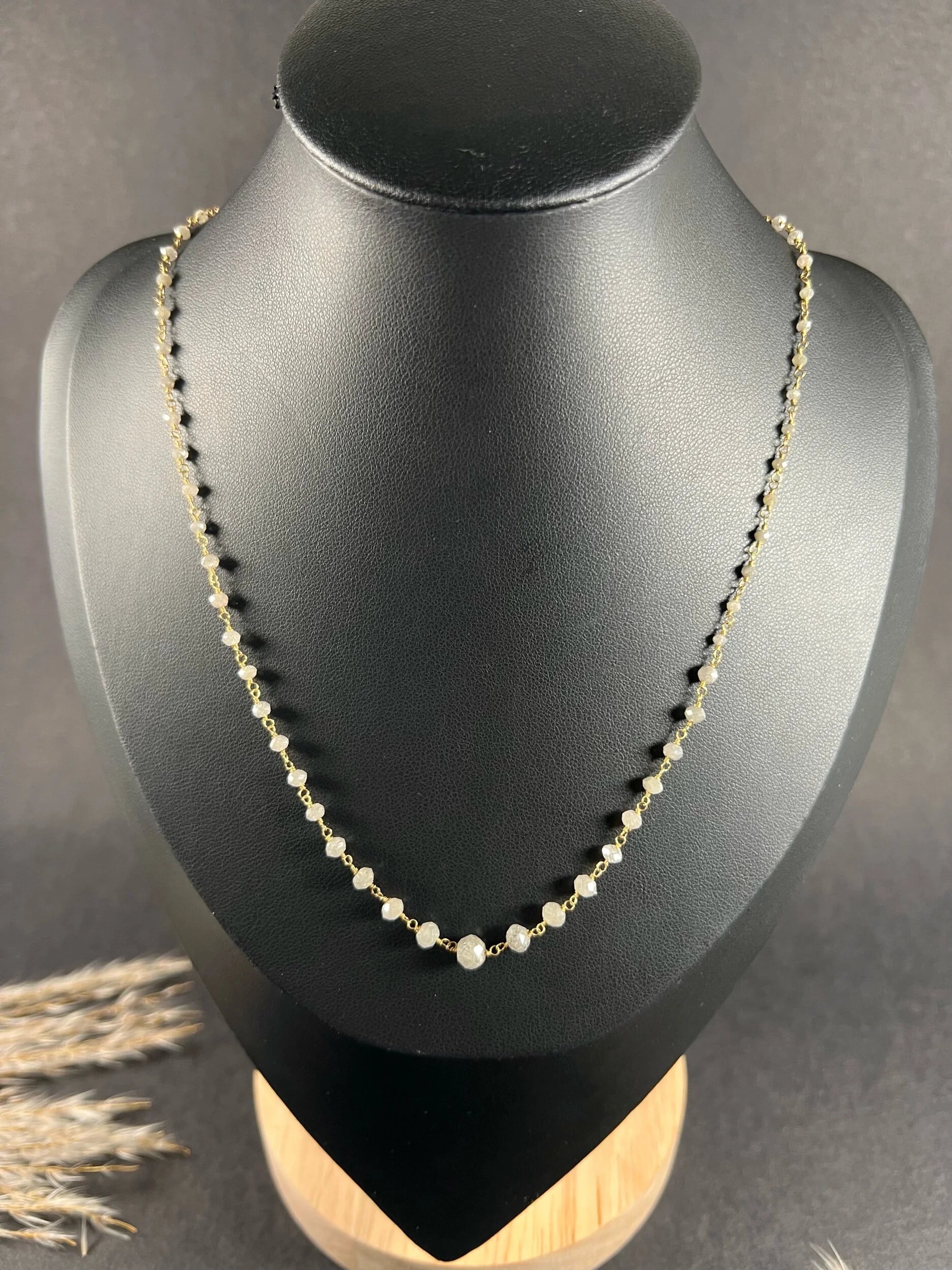 Vintage High Carat Gold Salt and Pepper Faceted Diamond Necklace, Circa 1990