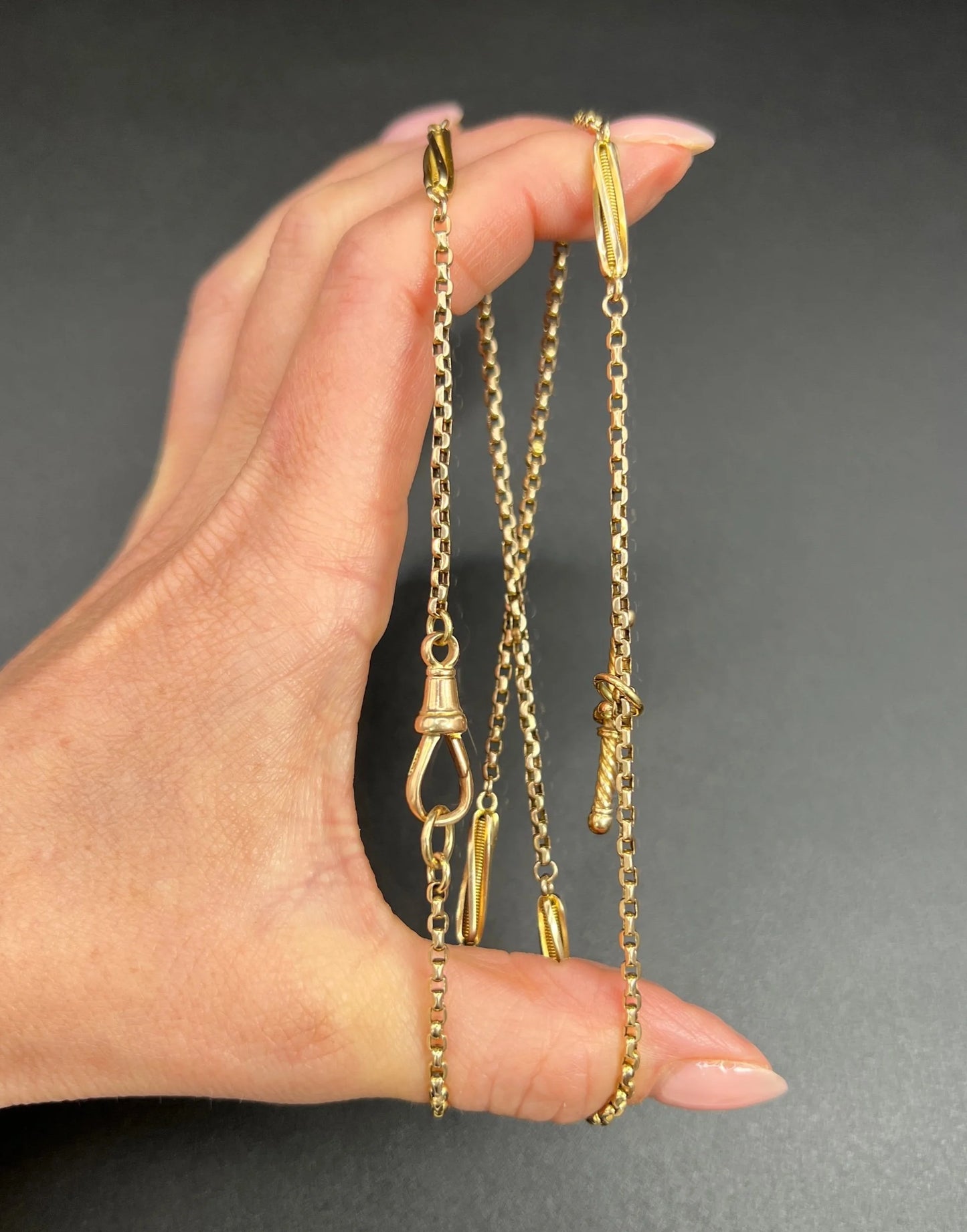 Antique 9 ct Gold Edwardian Fancy Twist Link Belcher Chain With Spiral Twisted T-bar