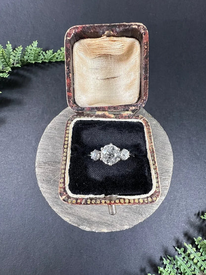 Vintage Three Stone Diamond Engagement Ring In 14 Carat White Gold