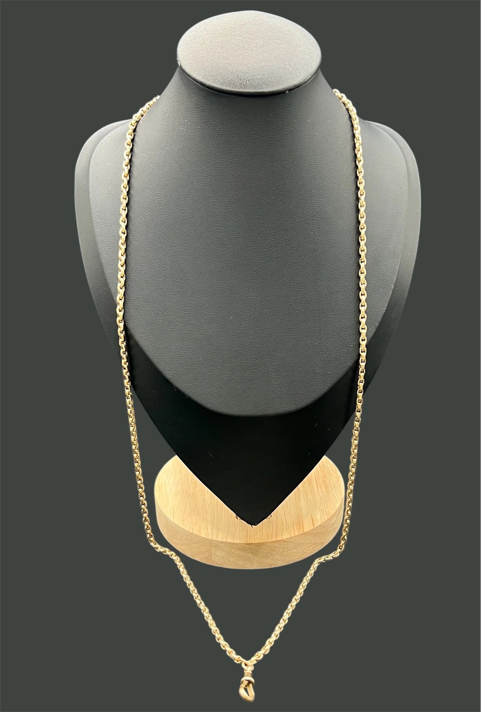 Antique 9 ct Rose Gold Faceted Belcher Chain: Edwardian Swivel Clip, 29.5 Inch