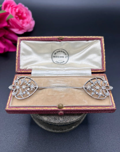 Antique 18ct White Gold, Edwardian Diamond Jabot Pin
