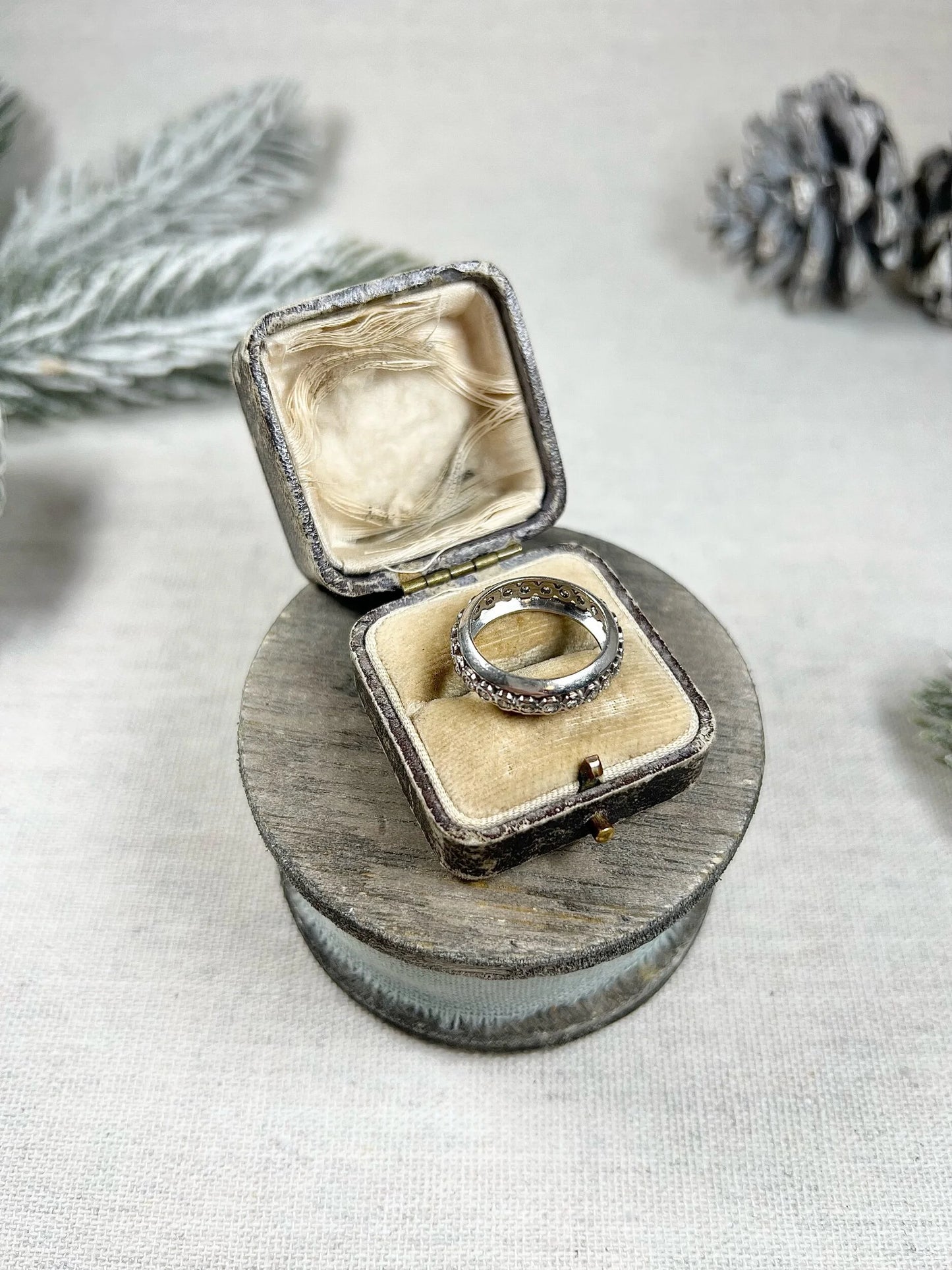 Vintage Platinum Old Cut Diamond Full Eternity Band Ring, Circa 1940
