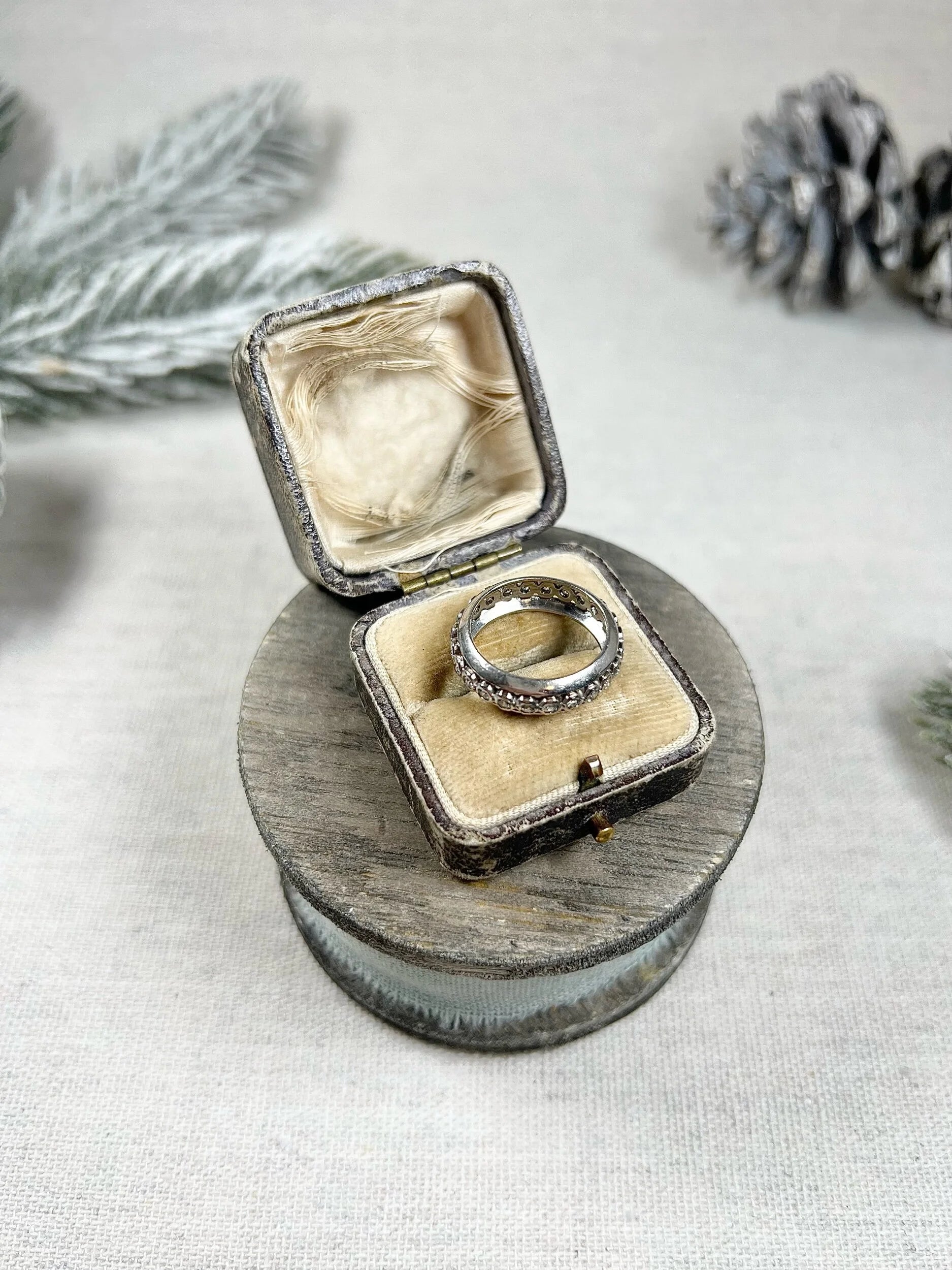 Vintage Platinum Old Cut Diamond Full Eternity Band Ring, Circa 1940