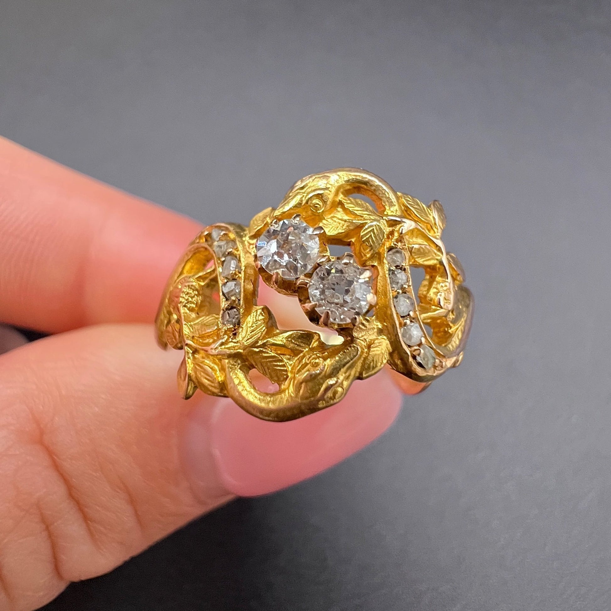 Antique 18ct Yellow Gold, Art Nouveau Diamond Snake Ring