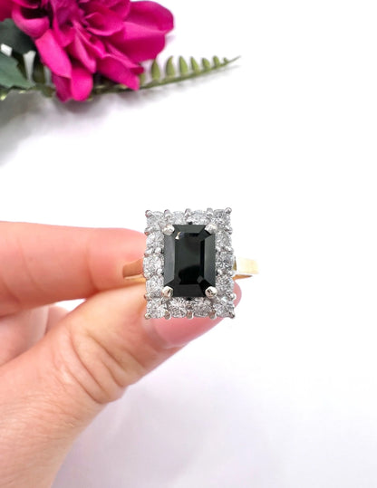 Vintage 18 Carat Gold Sapphire and Diamond Rectangular Cluster Ring, Birmingham 1989
