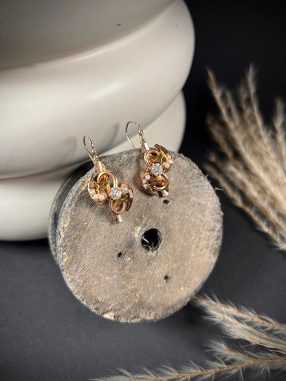 Victorian 12 Carat Gold Diamond and Pearl Drop Earrings, Circa 1880