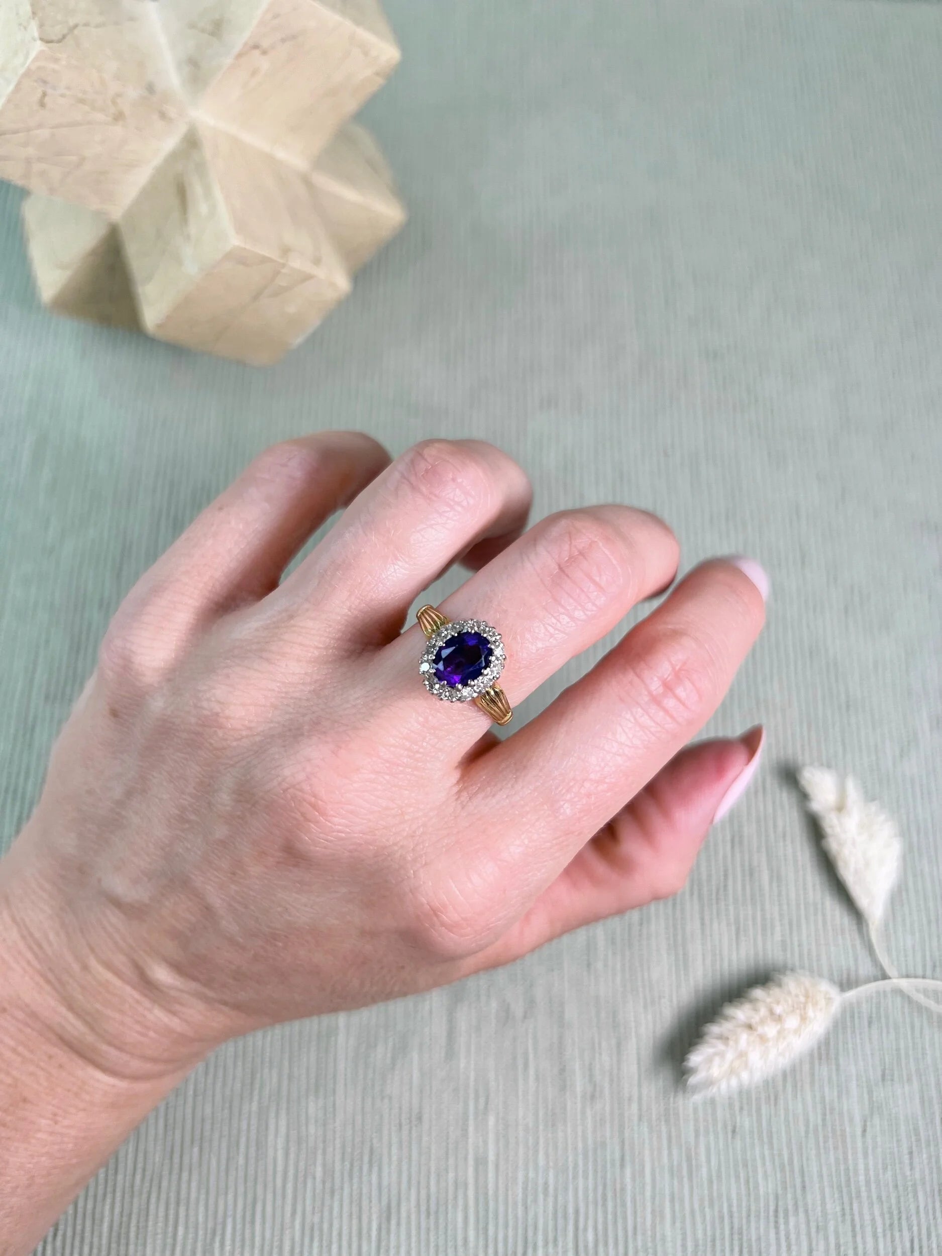 Vintage 18 Carat Gold 1970’s Amethyst And Diamond Cluster Ring
