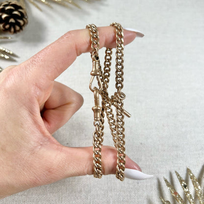 Antique 9ct Rose Gold Albert Curb Chain Necklace