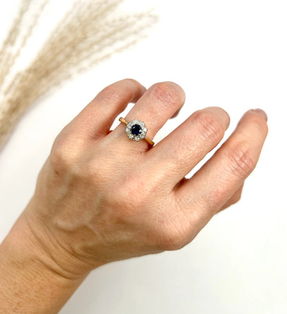 Vintage 18 ct Gold Stamped, 1960's Sapphire And Diamond Cluster Engagement Ring