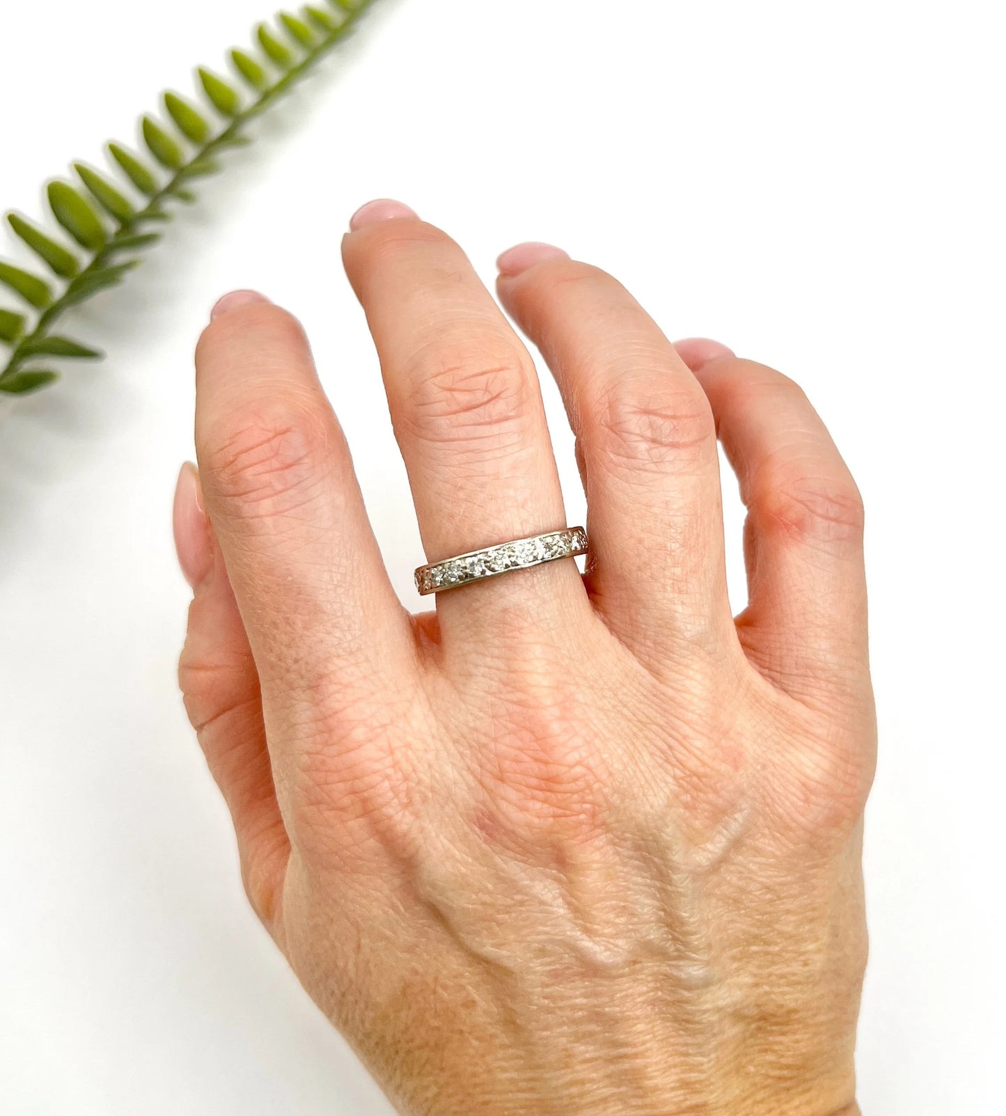 Antique 18 Carat White Gold, 1920's 1.0 Carat Diamond Eternity Ring