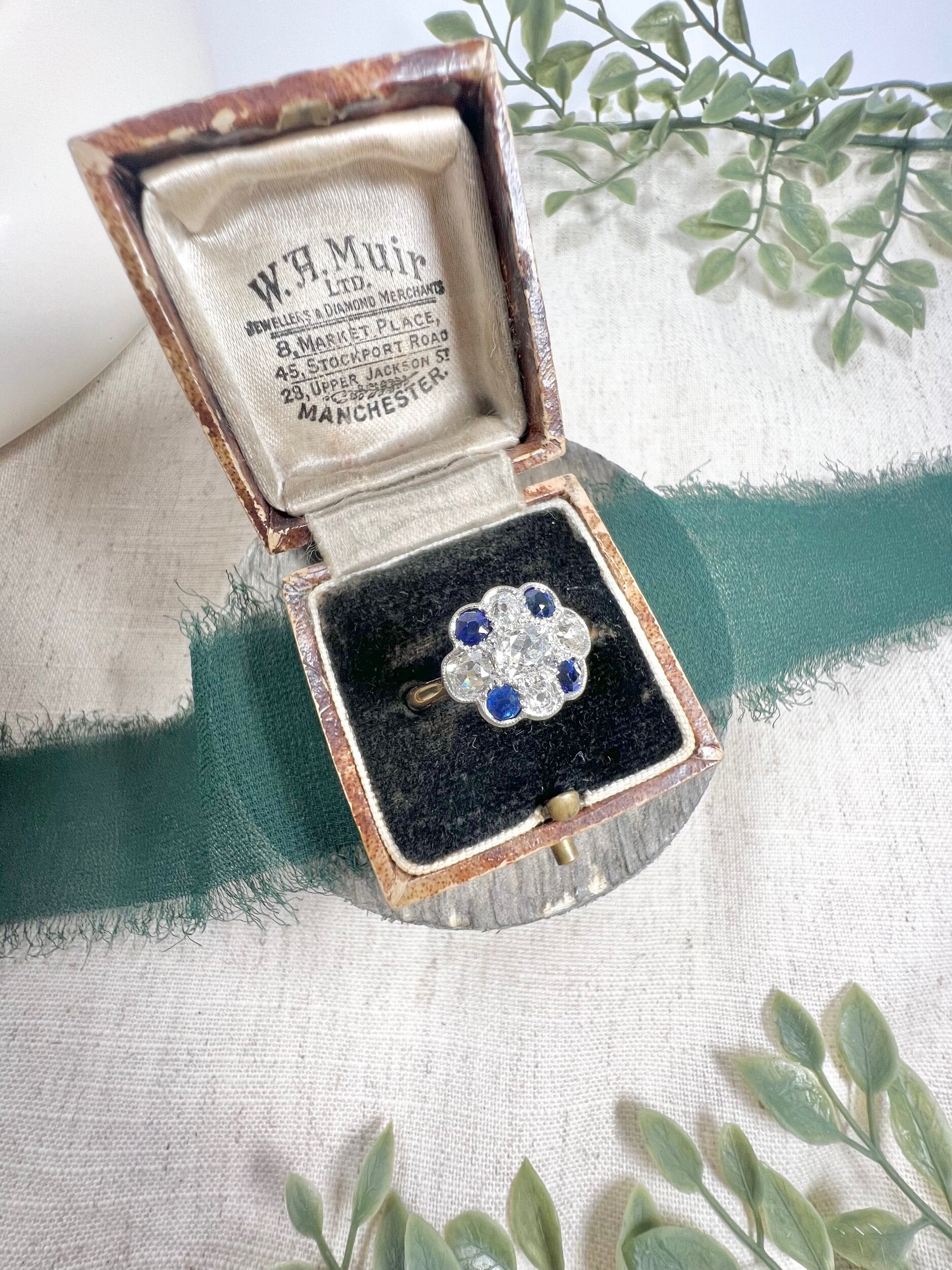 Edwardian 18 Carat Gold, Platinum, Sapphire and Diamond Daisy Cluster Ring, Circa 1910