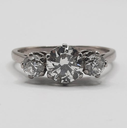 Antique Diamond Three Stone Ring, 1.60 carat total
