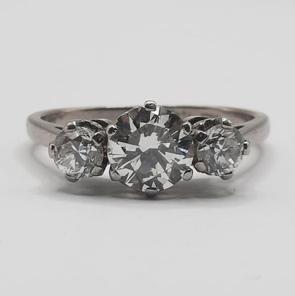 Antique Diamond Three Stone Ring, 1.60 carat total
