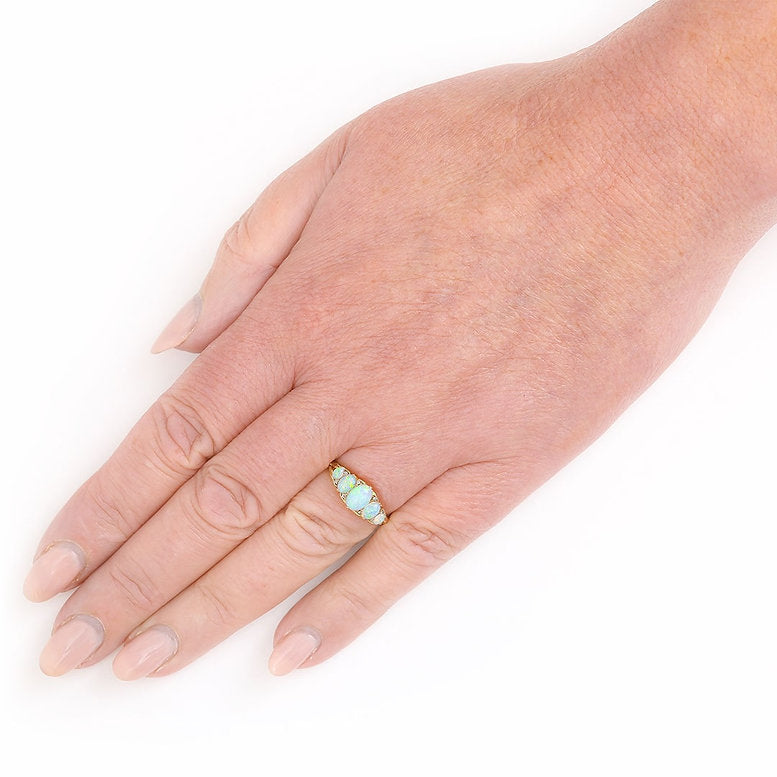 Antique Edwardian Opal Five Stone Ring with Diamonds