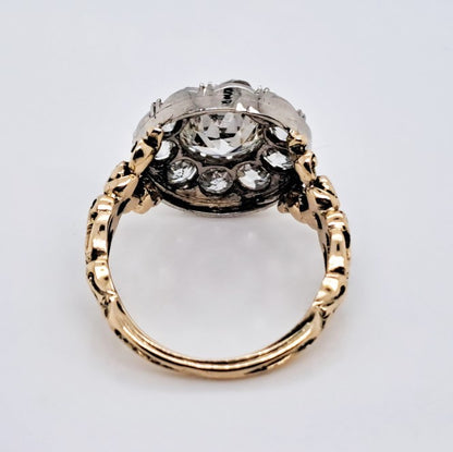Antique 3ct Old Mine Cut Diamond Cluster Engagement Ring