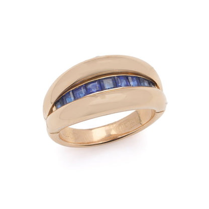 Fred Paris Princess Cut Sapphire and Gold Ring