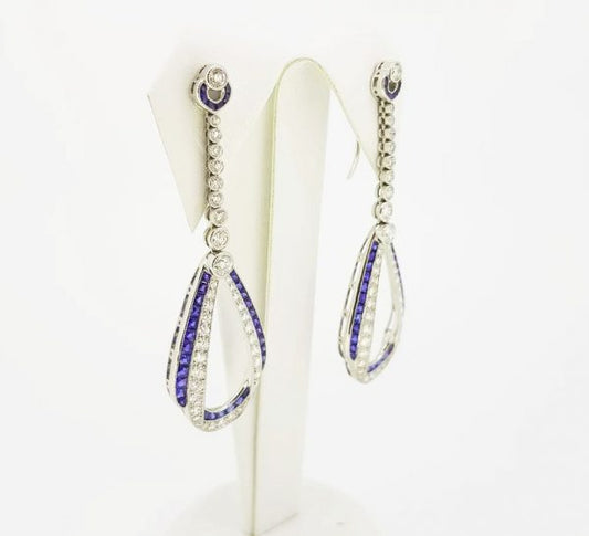 Sapphire and Diamond Drop Earrings, Platinum
