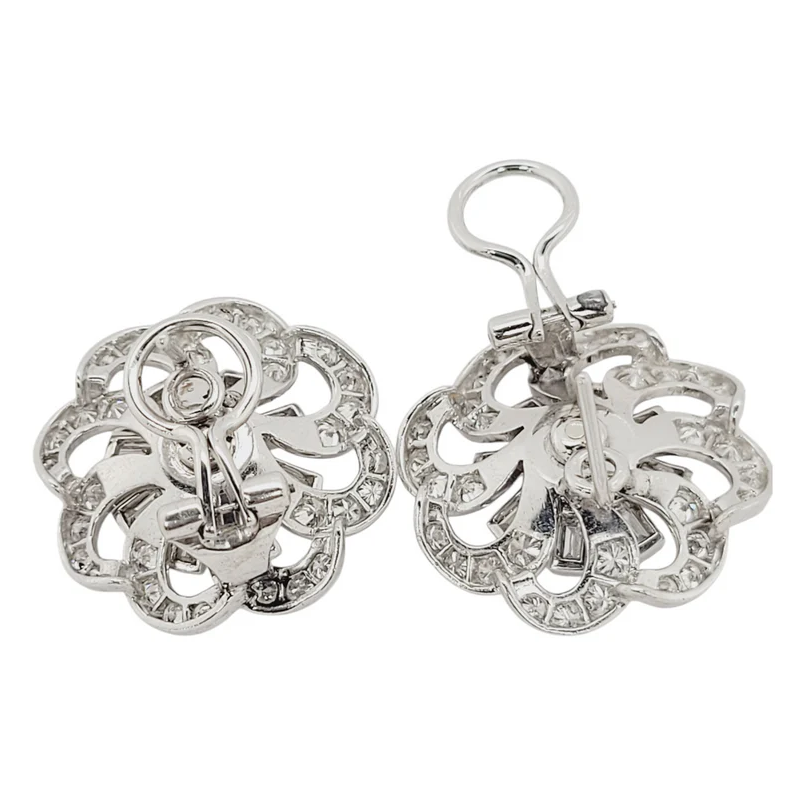 Art Deco Baguette Diamond Flower Cluster Earrings, 3.92 carats