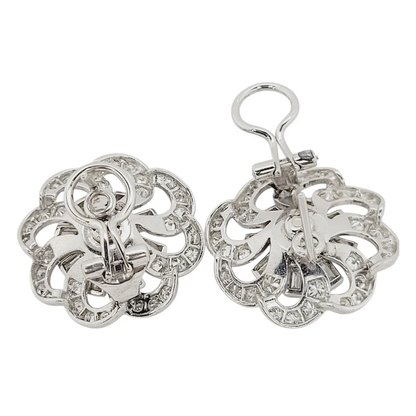 Art Deco Baguette Diamond Flower Cluster Earrings, 3.92 carats