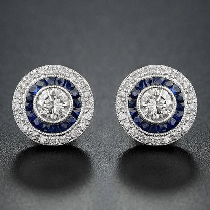Diamond and Sapphire Target Cluster Stud Earrings