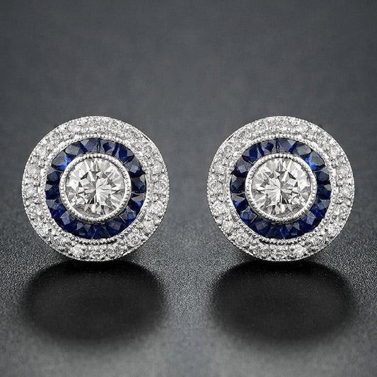 Diamond and Sapphire Target Cluster Stud Earrings