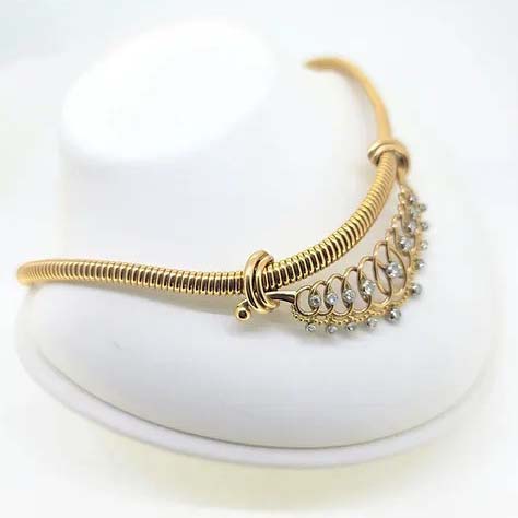 Vintage French 1.50ct Diamond Pendant Gold Tubogas Collar Necklace, 18ct yellow gold tubogas collar necklace with detachable diamond set pendant/bib