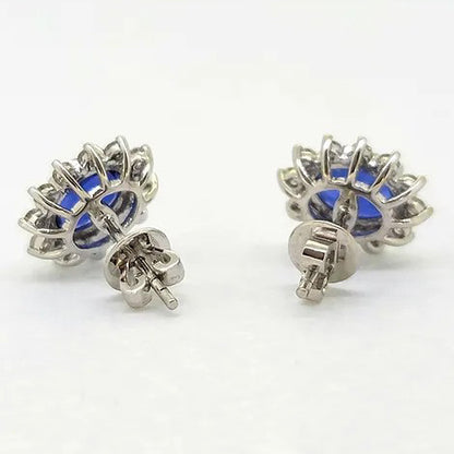 2.25ct Oval Sapphire and Diamond Cluster Stud Earrings